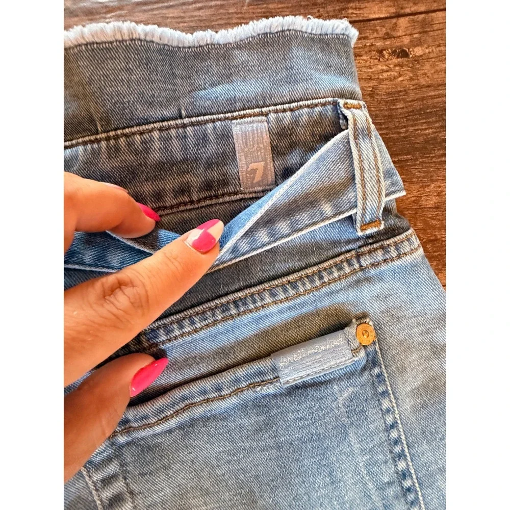7 For All Mankind Paperbag Waist Denim Shorts Light Wash Blue Belted Size 27
